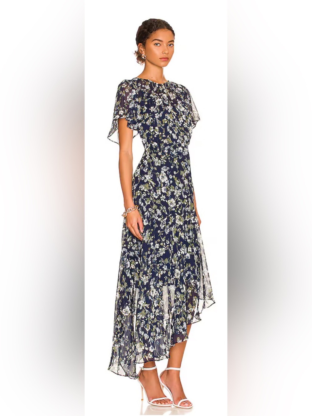 Revolve Astr the Label Flutter Sleeve Maxi Dress in Blue & Green Floral - Picture 2 of 7